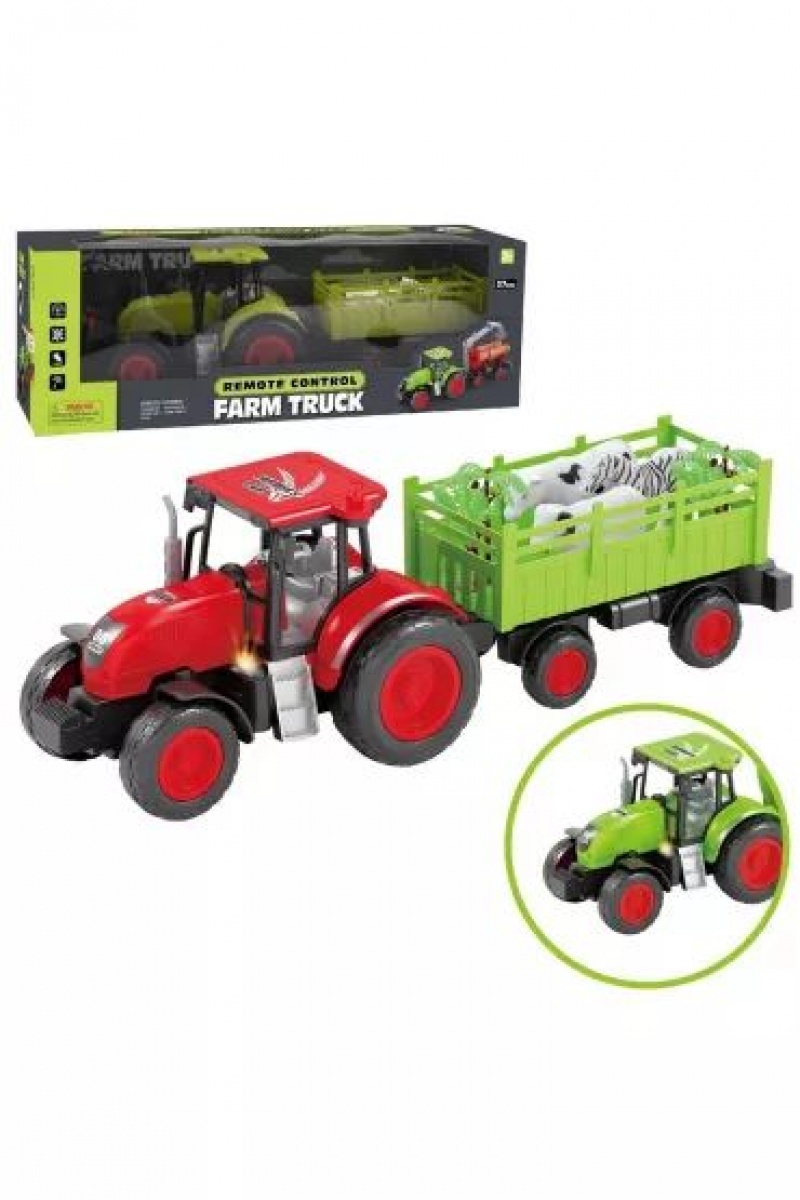 Traktor z przyczepą R/C 43x13x15cm 2 kol światło, Pojazdy, Zabawki