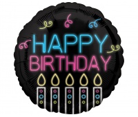 BALON FOLIOWY NEON BIRTHDAY OKRĄGŁY 43cm.
