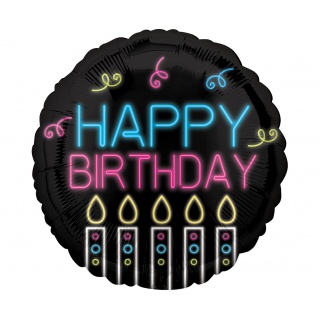 BALON FOLIOWY NEON BIRTHDAY OKRĄGŁY 43cm., Balony, Art. na okazje i przyjęcia