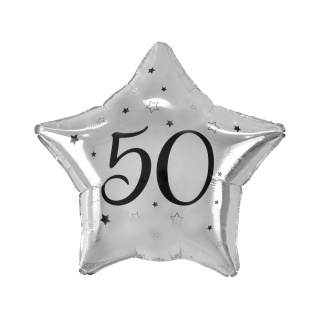 BALON FOLIOWY 19" GWIAZDA SREBRNA "50", Balony, Art. na okazje i przyjęcia