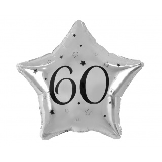 BALON FOLIOWY 19" GWIAZDA SREBRNA "60", Balony, Art. na okazje i przyjęcia