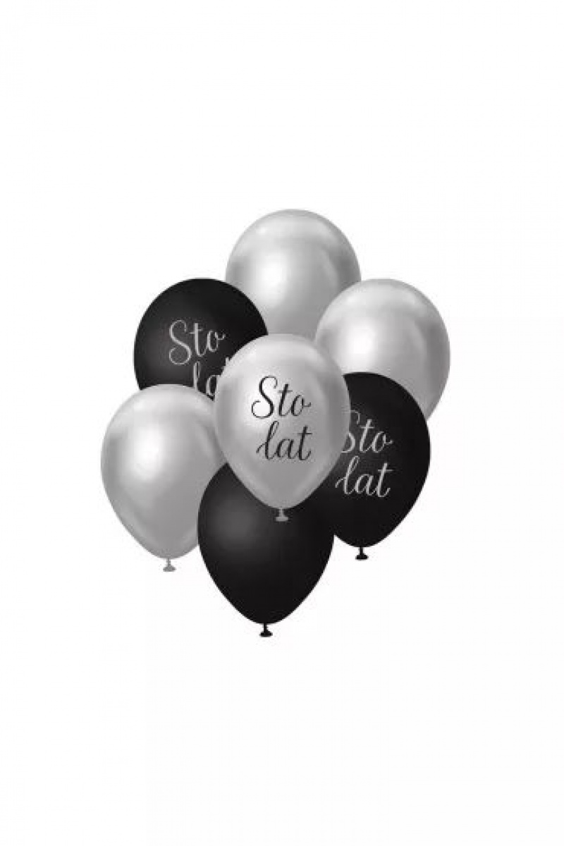 BUKIET BALONOWY B&C SREBRNO-CZARNY STO LAT 7szt., Balony, Art. na okazje i przyjęcia