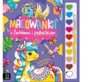 Malowanka z farbkami i pędzelkiem. Jednorożce i pe