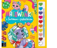 Malowanka z farbkami i pędzelkiem. Pieski i kotki