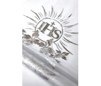 Organza komunijna posrebrzana IHS, 25cm/4,5mb, Organzy, tiule, Art. dekoracyjne i prezentowe