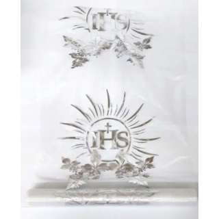 Organza komunijna posrebrzana IHS, 25cm/4,5mb, Organzy, tiule, Art. dekoracyjne i prezentowe