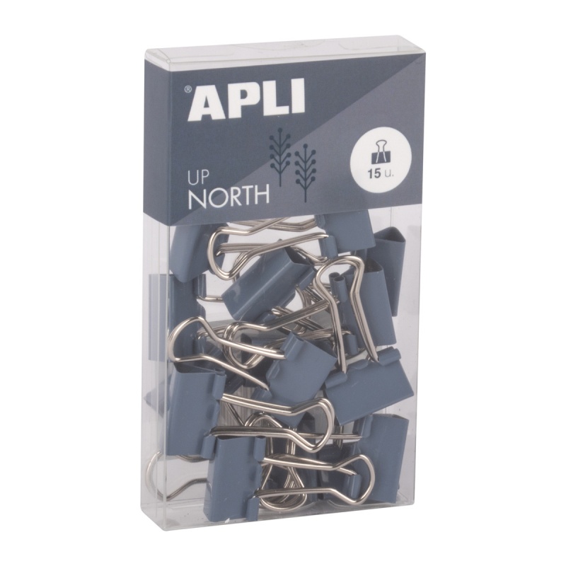 Binder clips APLI Up North, 19mm, 15pcs, in box with hang tag, blue