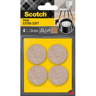 Podkładki z wełny SCOTCH, samoprzylepne, okrągłe, 34mm, 4 szt., beżowe, Podkładki, Wyposażenie biura