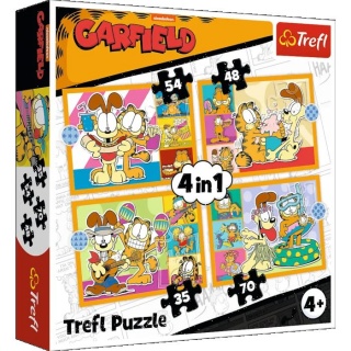 Puzzle 4w1 - Garfield kocha lazanie !!, 4w1, Puzzle