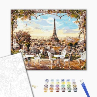 Malowanie po numerach BRUSHME, 40x50 cm, kawiarnia z widokiem na Wieżę Eiffla, 1 szt., w pudełku, Produkty kreatywne, Artykuły szkolne
