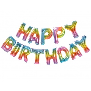 BALON FOLIOWY ZESTAW LITER HAPPY BIRTHDAY TĘCZOWY, Balony, Art. na okazje i przyjęcia