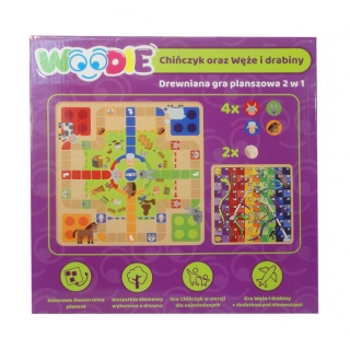 GRA DREWNIANA 2W1 CHIŃCZYK/WĘŻE I DRABINY WOODIE, Drewniane, Zabawki