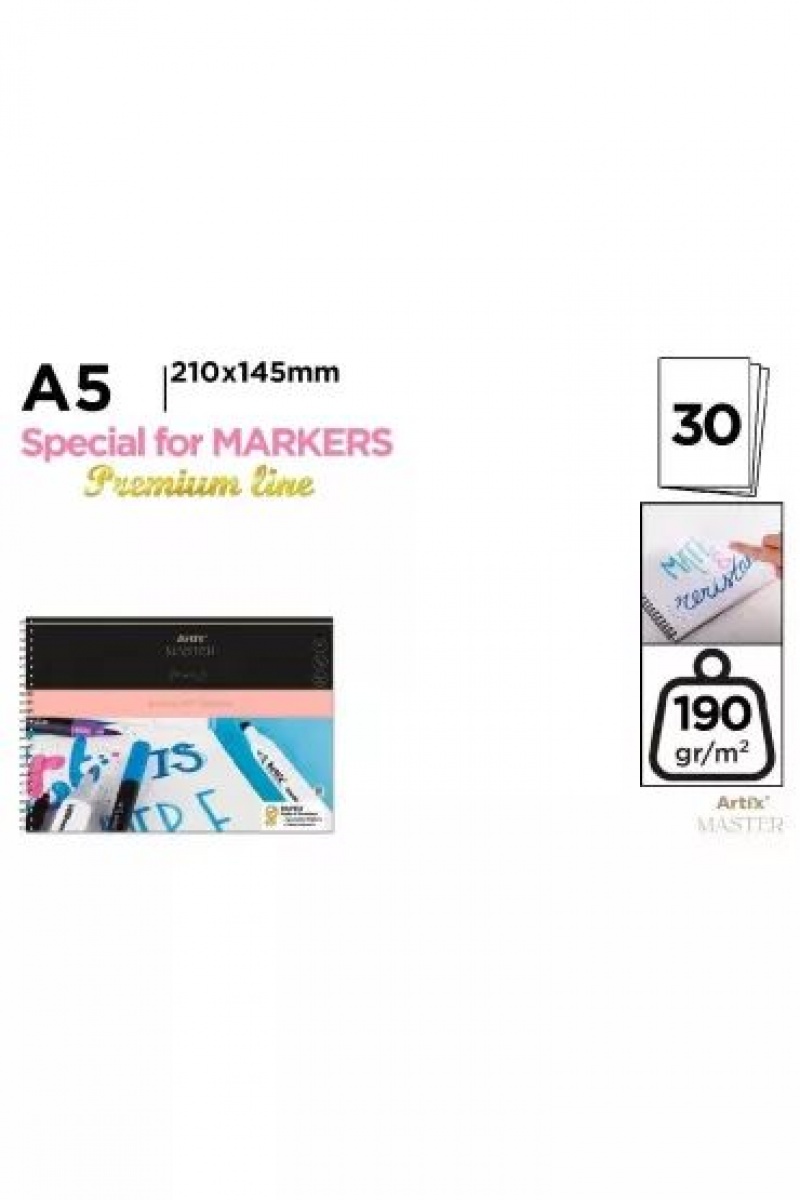 Blok do markerów Artix A5 spirala 30 ark. 190gr/m2, Bloki, Zeszyty i bloki