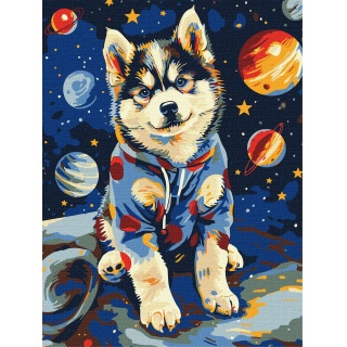 ZESTAW DO MALOW PO NUMERACH KOSMICZNY HUSKY 30X40, Zestawy kreatywne, Art. kreatywne