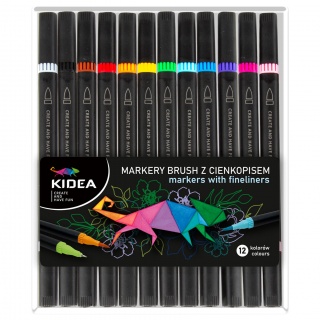 MARKERY BRUSH Z CIENKOPISEM 12 KOL.KIDEA, Flamastry, Plastyka