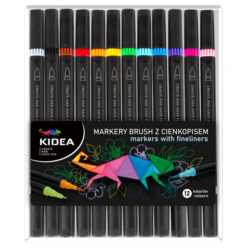 MARKERY BRUSH Z CIENKOPISEM 12 KOL.KIDEA, Flamastry, Plastyka