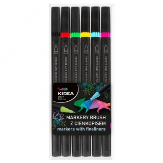 MARKERY BRUSH Z CIENKOPISEM 6 KOL.KIDEA, Flamastry, Plastyka