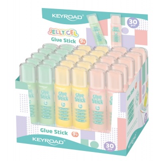 Klej w sztyfcie KEYROAD Jelly Gel, przezroczysty, 9g, display, mix kolorów, Kleje, Drobne akcesoria biurowe