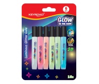 Klej brokatowy KEYROAD Luminious, fluorescencyjny, 6x10ml, blister, mix kolorów, Kleje, Drobne akcesoria biurowe