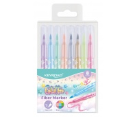 Flamastry KEYROAD Fiber Marker Glitter, zakończone pędzelkiem, brokatowe, 8 szt., mix kolorów pastelowych, Plastyka, Artykuły szkolne