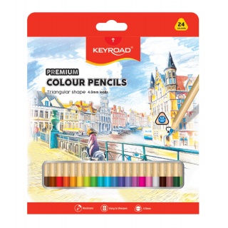 Kredki ołówkowe KEYROAD, trójkątne, 4mm, 24 szt., mix kolorów, Plastyka, Artykuły szkolne