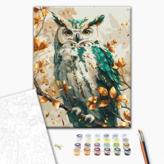 Malowanie po numerach BRUSHME, 40x50 cm, gold, szmaragdowa sowa, 1 szt., w pudełku, Produkty kreatywne, Artykuły szkolne