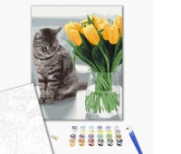 Malowanie po numerach BRUSHME, 40x50 cm, kot z tulipanami, 1 szt., w pudełku, Produkty kreatywne, Artykuły szkolne