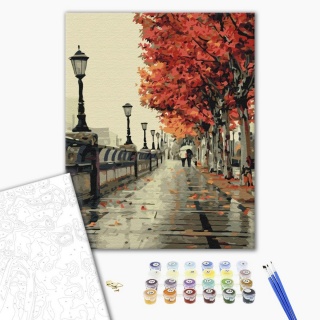 Malowanie po numerach BRUSHME, 40x50 cm, jesienny bulwar, 1 szt., w pudełku, Produkty kreatywne, Artykuły szkolne
