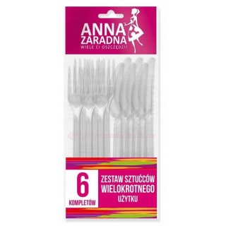 AZ ZESTAW PLAST.SZTUĆCÓW WIELOKR.UŻYTKU 6kpl., Artykuły jednorazowe, Art. na okazje i przyjęcia