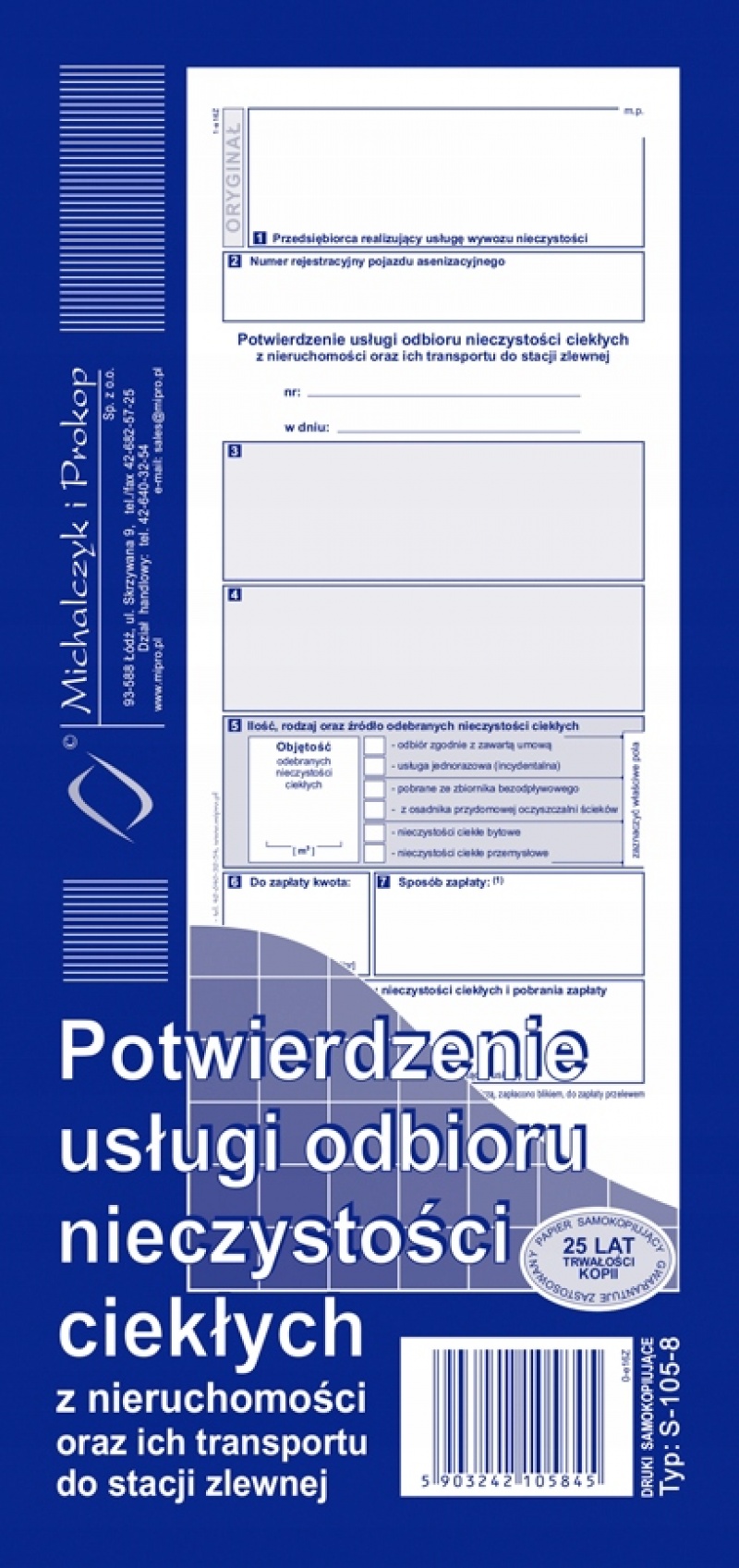 POTW.USŁ.ODB.NIECZ.CIEKŁ.ORAZ ICH TRANSP.DO ZLEWNI, Druki akcydensowe, Galanteria papiernicza