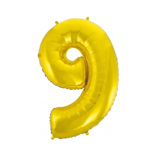BALON FOLIOWY "CYFRA 9" ZŁOTA 85CM, Balony, Art. na okazje i przyjęcia
