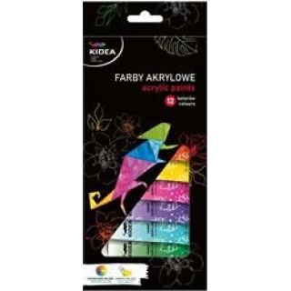 FARBY AKRYLOWE 12X12ML KIDEA, Farby, Plastyka