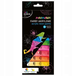 FARBY AKRYLOWE NEONOWE 12X12ML.KIDEA, Farby, Plastyka