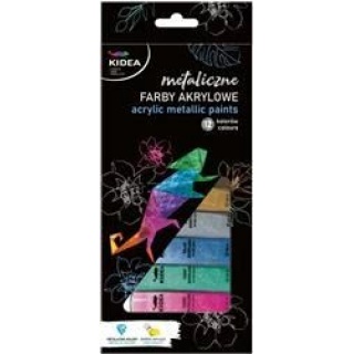 FARBY AKRYLOWE METALICZNE 12X12ML.KIDEA, Farby, Plastyka