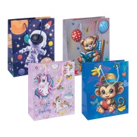 Gift bag DONAU HOME, laminated, 25x30x10cm, children's, string, mix patterns