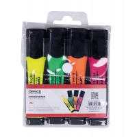 Zestaw zakreślaczy OFFICE PRODUCTS z gumowym uchwytem, 2-5mm, 4 szt., w etui, mix kolorów, Textmarkery, Artykuły do pisania i korygowania