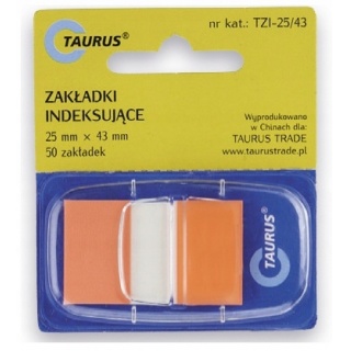 ZAKŁADKI PLASTIKOWE 25x43mm.POMARAŃCZOWE 50szt., Zakładki indeksujące, Galanteria papiernicza
