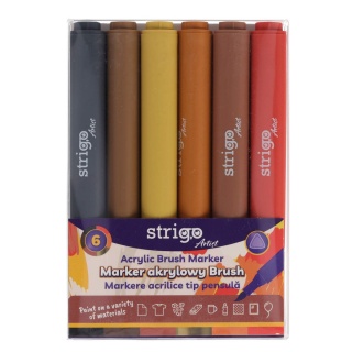 STRIGO MARKER AKRYLOWY BRUSH ZESTAW 6 6KOL., Flamastry, Plastyka