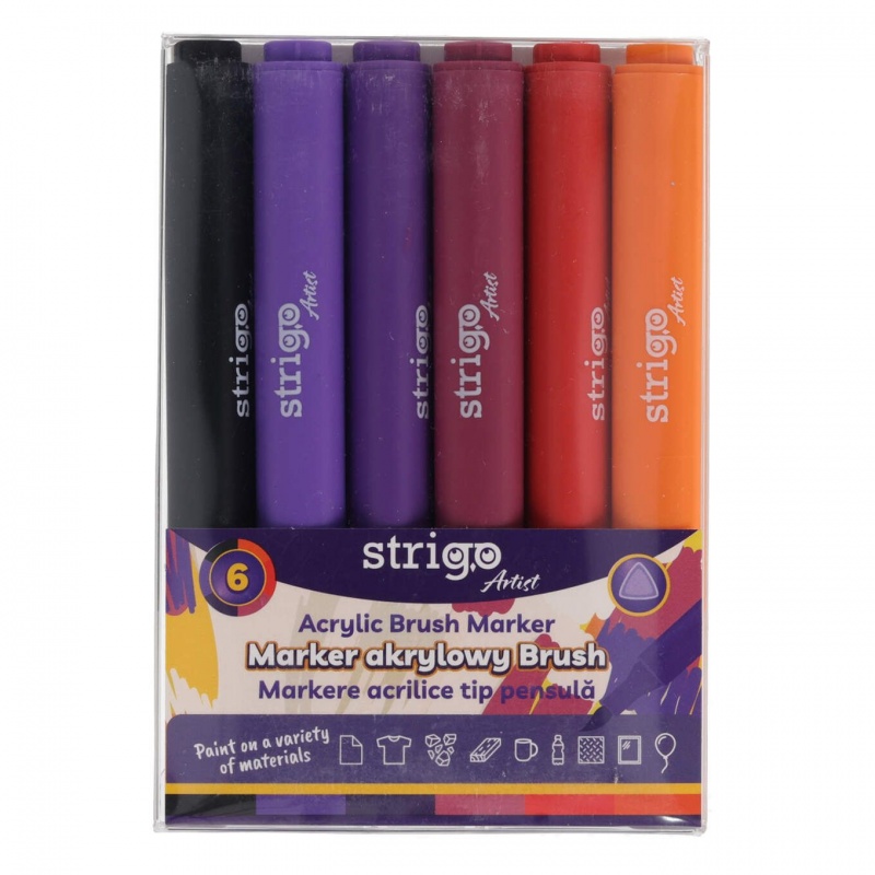 STRIGO MARKER AKRYLOWY BRUSH ZESTAW 7 6KOL., Flamastry, Plastyka