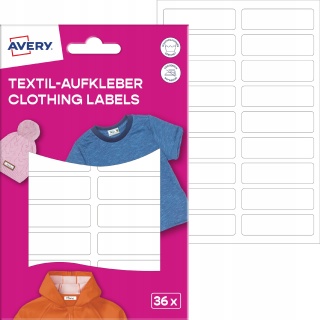 ETYKIETY TEKSTYLNE 46x13mm.BIAŁE 36szt., Etykiety samoprzylepne i inne, Galanteria papiernicza