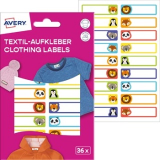 ETYKIETY TEKSTYLNE 46x13mm.ZWIERZĘTA 36szt., Etykiety samoprzylepne i inne, Galanteria papiernicza