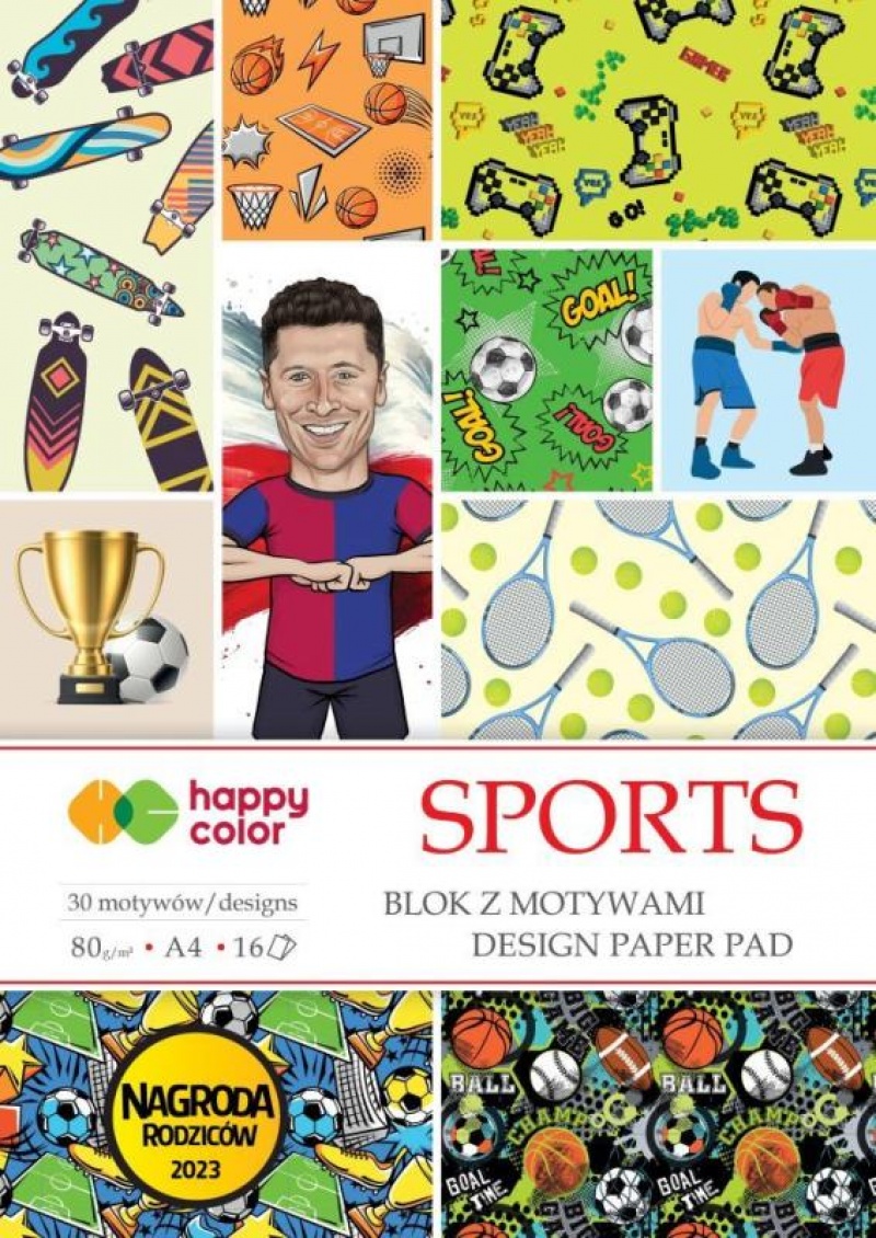 BLOK Z MOTYWAMI SPORTS A4 16ark.30 MOTYWÓW, Scrapbooking, Art. kreatywne