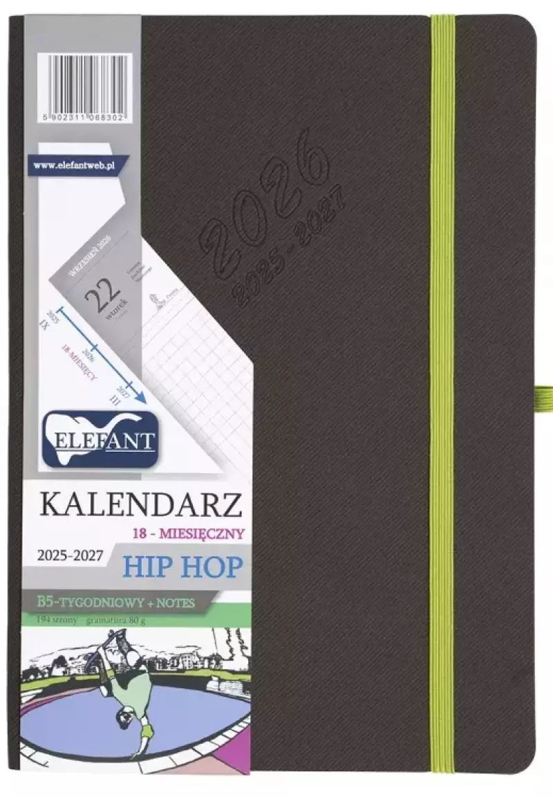 KALENDARZ HIP HOP B5 18 M-CY TYGODN.SZARY 2026, Tygodniowe, Kalendarze