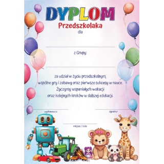 DYPLOM Przedszkolaka ZABAWKI /25/, Dyplomy, Galanteria papiernicza