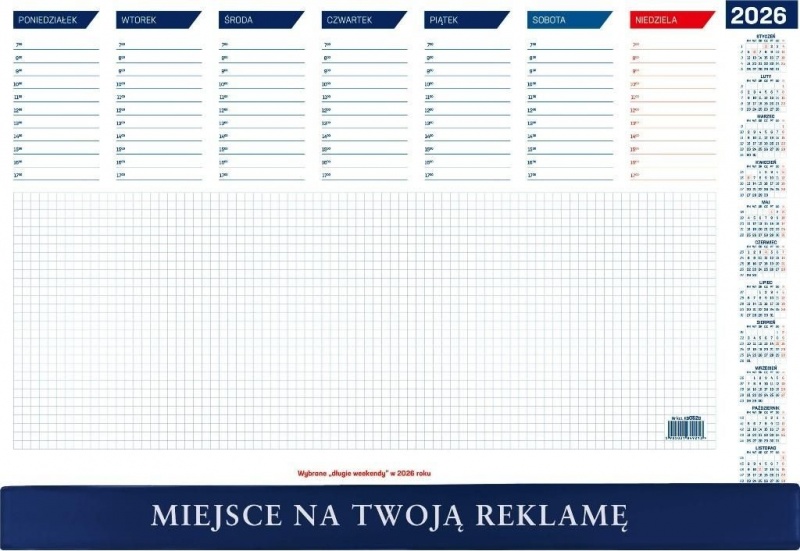 BIUWAR MAŁY Z LISTWĄ 47x32 52K.2026, Biurkowe, Kalendarze