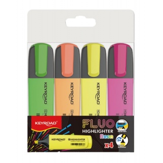 Zakreślacz KEYROAD Fluo Neon, 1-5 mm, 4 szt., etui, mix kolorów, Textmarkery, Artykuły do pisania i korygowania