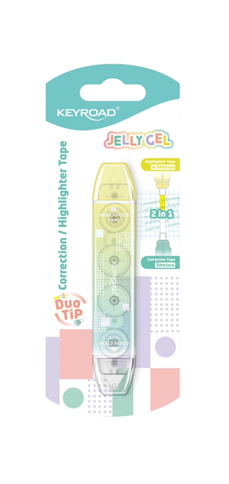 Korektor i zakreślacz w taśmie KEYROAD Jelly Gel, blister, Korektory, Artykuły do pisania i korygowania