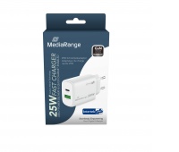 Ładowarka MEDIARANGE 25W, szybkie ładowanie, 1xUSB-C + 1xUSB-A, biały, Złącza i adaptery, Akcesoria komputerowe