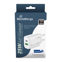 Ładowarka MEDIARANGE 25W, szybkie ładowanie, 1xUSB-C + 1xUSB-A, biały, Złącza i adaptery, Akcesoria komputerowe
