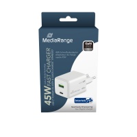 Adapter MEDIARANGE 45W, szybkie ładowanie, 1xUSB-C + 1xUSB-A, biały, Złącza i adaptery, Akcesoria komputerowe